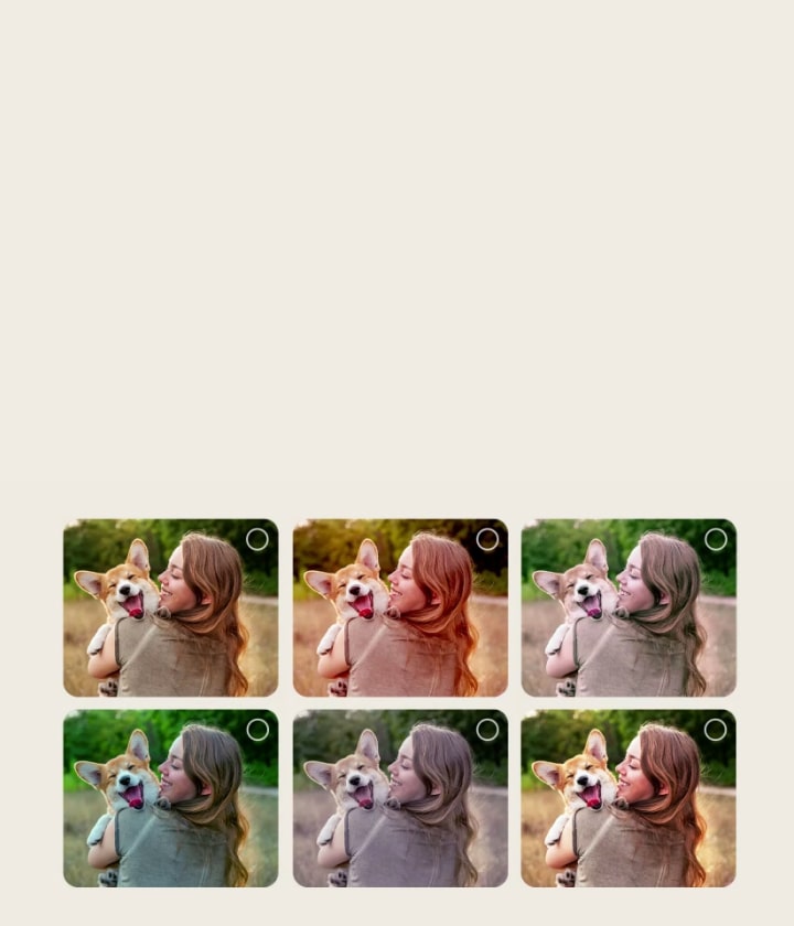 LG OLED evo AI G6 med AI Picture Wizard visar flera versioner av samma foto arrangerat i ett rutnät så att användaren kan välja föredragna alternativ som styr skapandet av personanpassade bilder på skärmen.