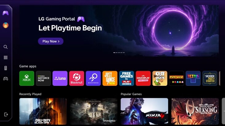 LG TV visar LG Gaming Portal på webOS-skärmen, som visar ett spelnav med ett gränssnitt i ett steg som ger åtkomst till flera spelappar via molnbaserade speltjänster som NVIDIA GeForce NOW och webOS-applikationer. LG TV visar LG Gaming Portal på webOS-skärmen, som visar ett spelnav med ett gränssnitt i ett steg som ger åtkomst till flera spelappar via molnbaserade speltjänster som NVIDIA GeForce NOW och webOS-applikationer.