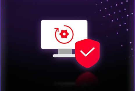 LG AI TV med LG Shield är erkänd för hantering av säkerhetsuppdateringar, illustrerad av system- och sköldikoner, där realtidsövervakning och uppdateringsmekanismer hjälper till att förhindra hot och upprätthålla systemskydd.