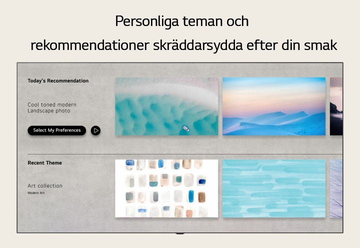 LG Gallery+ har en layout som framhäver personliga teman och rekommendationer.