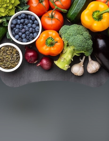 Assorted fresh vegetables, fruits and nuts showing optimal humidity control for long-lasting freshness