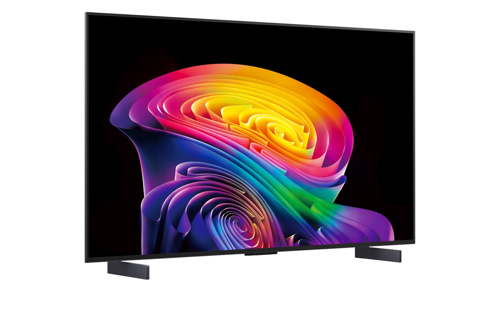 LG OLED evo AI C6 shown in front and side views highlights a 42-inch display with a 932 mm-wide screen, an overall height of 540 mm, and an ultra-slim 41.1 mm depth without a stand.