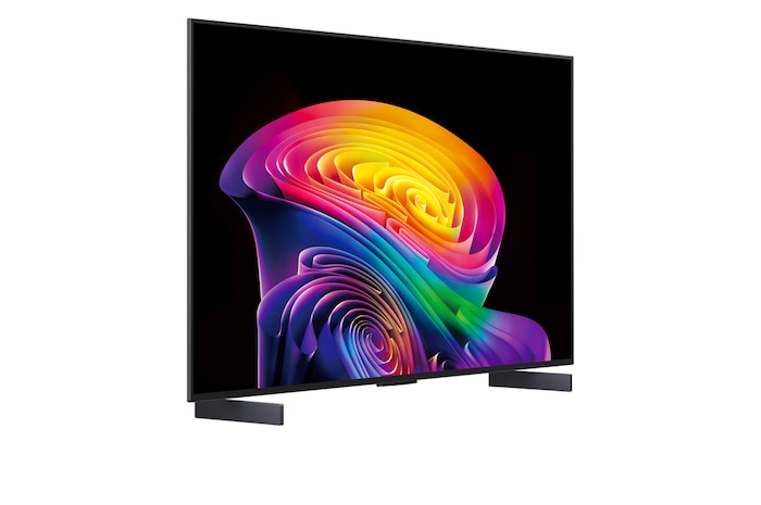 LG OLED evo AI C6 shows a split-screen planet-and-stars scene, comparing an anti-glare matte display with its Perfect Black & Perfect Color display for clearer picture quality in any light, supported by UL certification and Intertek certifications for color volume and color fidelity.