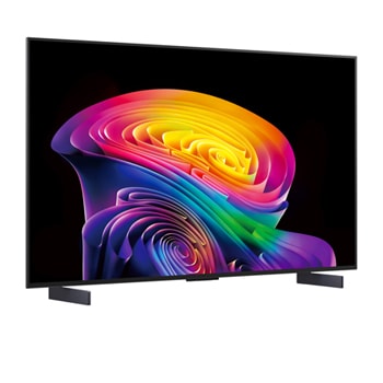 LG OLED evo AI C6 shown in front and side views highlights a 42-inch display with a 932 mm-wide screen, an overall height of 540 mm, and an ultra-slim 41.1 mm depth without a stand.