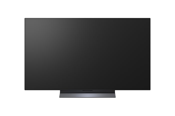 The front view of the LG OLED evo AI C6, released in 2026, displays an image of layered, multicolored forms, featuring Perfect Black & Perfect Color, along with the World’s No.1 OLED TV for 13 Years badge.