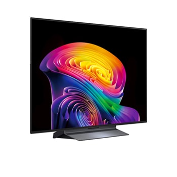 LG OLED evo AI C6 with Brightness Booster shows a dark scene where a brilliantly illuminated peacock spreads its radiant, glowing feathers, delivering brighter highlights with improved detail and striking contrast.