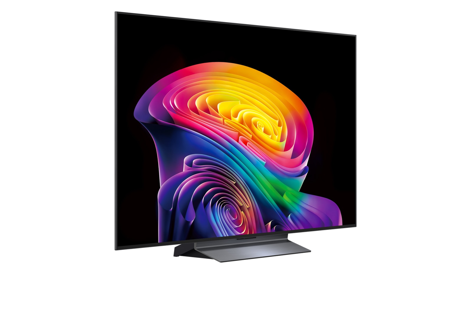 LG OLED evo AI C6 with Brightness Booster shows a dark scene where a brilliantly illuminated peacock spreads its radiant, glowing feathers, delivering brighter highlights with improved detail and striking contrast.