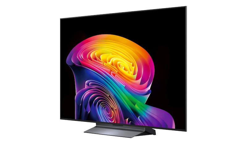 LG OLED evo C6 AI TV’s alpha 11 AI Processor 4K Gen3 glows in purple and blue light on a dark circuit board, highlighting the Dual AI Engine and delivering NPU up to x5.6 faster, CPU 50% faster, and GPU 70% stronger performance.