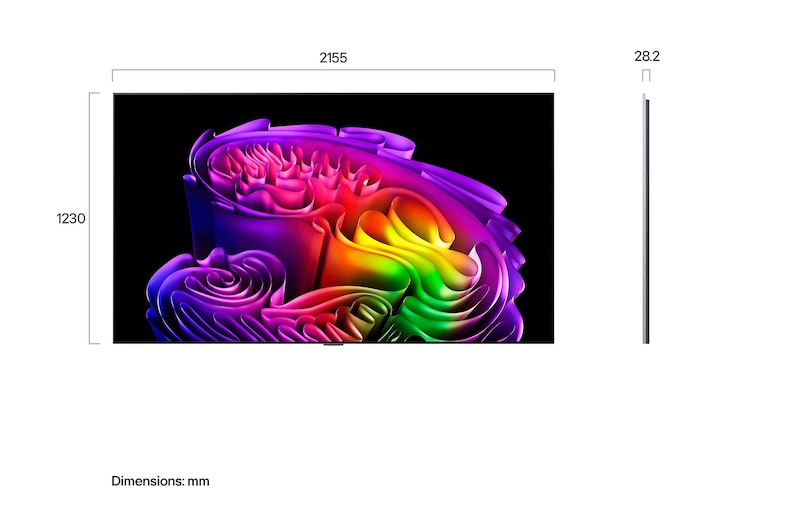 The front view of the LG OLED evo AI G6, released in 2026, displays an image of layered, multicolored forms, featuring Hyper Radiant Color Tech, Perfect Black & Perfect Color, along with the World’s No.1 OLED TV for 13 Years badge.