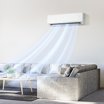 เครื่องปรับอากาศ LG แบบติดผนัง กระจายลมเย็นสู่ห้องนั่งเล่น ให้คุณเย็นสบายทั่วห้อง
