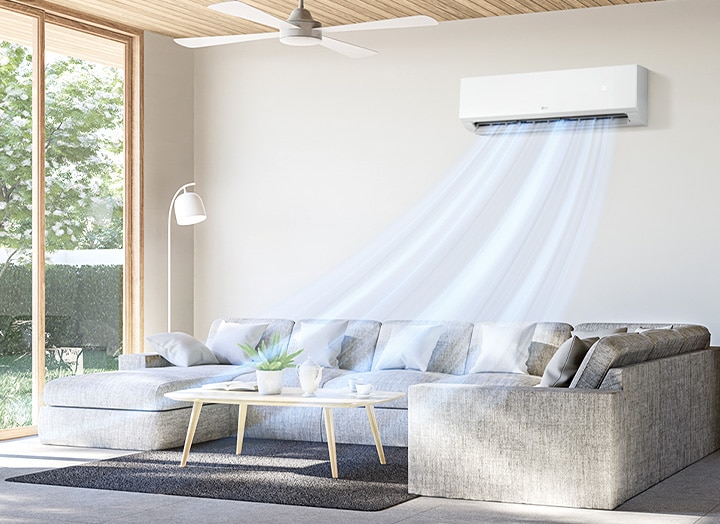 เครื่องปรับอากาศ LG แบบติดผนัง กระจายลมเย็นสู่ห้องนั่งเล่น ให้คุณเย็นสบายทั่วห้อง