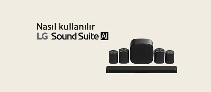 Bir H7 soundbar, bir çift M7 hoparlör, bir diğer çift M5 hoparlör ve bir W7 woofer ile LG Sound Suite ev sineması hoparlör seti.