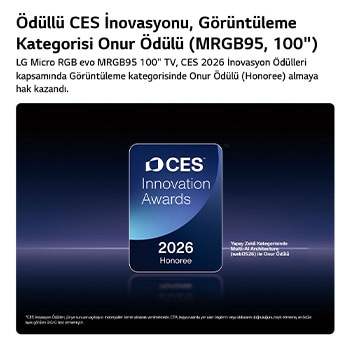 MRGB95 100 inç ekran için Görüntüleme kategorisinde 2026 CES Innovation Awards Honoree rozeti