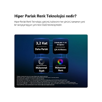 LG OLED evo AI C6, Hiper Parlak Renk Teknolojisi ile Mükemmel Siyah, Mükemmel Renk, 3,2 kat daha parlak ekran ve Çift AI Motorlu 3.Nesil alfa 11 AI 4K İşlemci sunar.