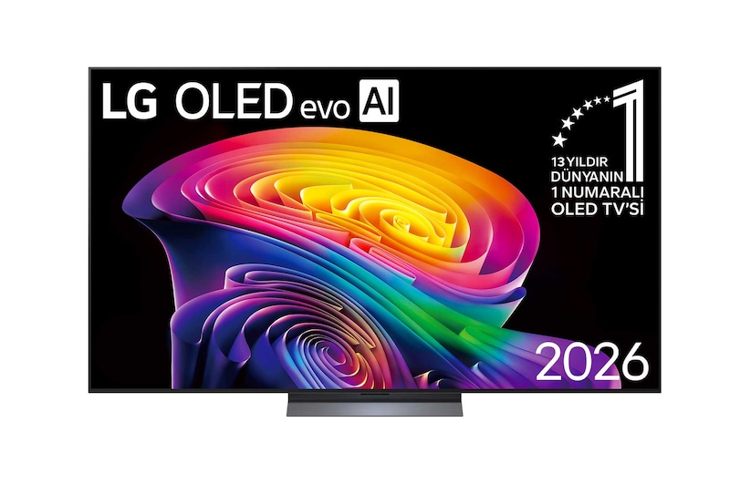 Front view of 55 inç LG OLED evo AI C6 4K 165Hz VRR Smart TV AI Sihirli Kumanda webOS26 2026 OLED55C64LA