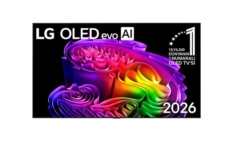 Front view of 65 inç LG OLED evo AI Galeri Tasarım G6 4K 165Hz VRR Smart TV AI Sihirli Kumanda webOS26 2026 OLED65G64LW
