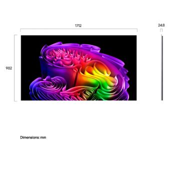 Ön ve yan görünümlerde gösterilen LG OLED evo AI G6, 1441 mm ekran genişliği, 826 mm ekran yüksekliği, standla birlikte 910 mm yükseklik, 24,3 mm derinlik ve 485 x 263 mm ölçülerinde stand ayak iziyle 65 inçlik bir ekranı vurguluyor.