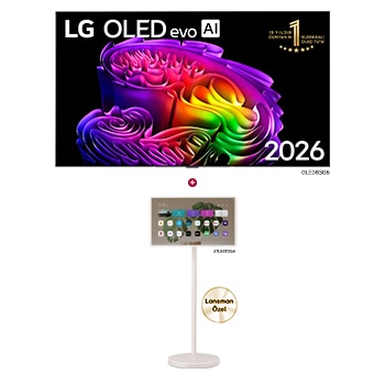 Front view of 83 inç LG OLED evo AI G6 TV Satın Alımlarında LG StanbyME 2 Taşınabilir Ekran Hediye OLED83G6.27LX