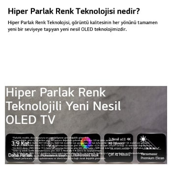 Hyper Radiant Color Tech tarafından desteklenen LG OLED evo AI G6, beşgen düzende alfa 11 AI İşlemci 4K Gen3 Dual AI Engine, Reflection Free Premium ile Mükemmel Siyah ve Mükemmel Renk rozetleriyle 3,9 kat daha parlak görselleri gösteriyor.