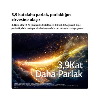 Parlaklık Artırıcı Ultra özelliğine sahip LG OLED evo AI G6, parlak partiküllerin ortasında parlak biçimde aydınlatılmış bir balina silüetinin öne çıktığı karanlık bir sahneyi göstererek daha net ayrıntılarla 3,9 kat daha fazla parlaklık sunuyor.
