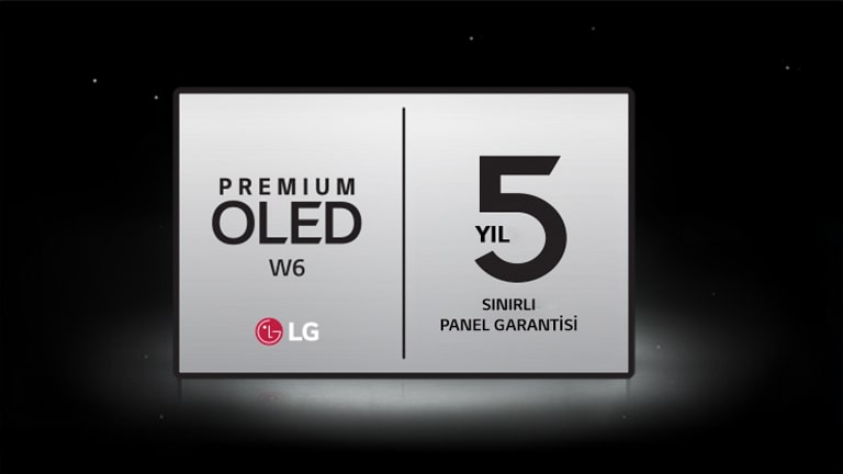 Premium OLED G6 için 5 Yıl Sınırlı Panel Garantisi logosu, karanlık bir arka planda gösteriliyor.