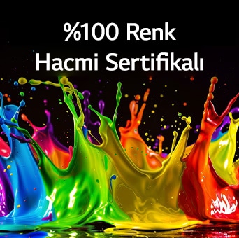 Dinamik QNED Renk Pro özelliğine sahip LG QNED evo AI QNED85 Mini LED ekranda canlı, akıcı, çok renkli ve boya benzeri hareketlerle %100 Renk Hacmi sertifikasına sahip gelişmiş renk canlılığı gösteriliyor.