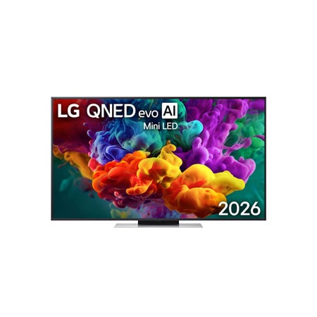 2026’da çıkan LG QNED evo AI QNED85 Mini LED’in önden görünümünde ekranı canlı, akıcı, çok renkli boya benzeri hareket patlamaları doldururken yoğun renk bulutları ekran boyunca kusursuz bir şekilde birbirine karışıyor.