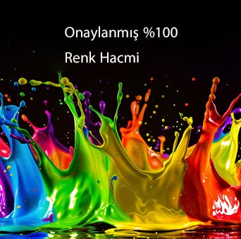 Dynamic QNED Color Pro özellikli LG QNED evo AI QNED90 Mini LED ekranda canlı, akıcı, çok renkli ve boya benzeri hareketlerle %100 Renk Hacmi sertifikasına sahip gelişmiş renk canlılığı gösteriliyor.