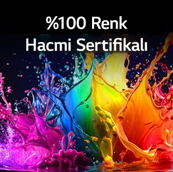 Dinamik QNED Renk özelliğine sahip LG QNED AI QNED70 Mini LED ekranda canlı, akıcı, çok renkli ve boya benzeri hareketlerle %100 Renk Hacmi sertifikasına sahip gelişmiş renk canlılığı gösteriliyor.