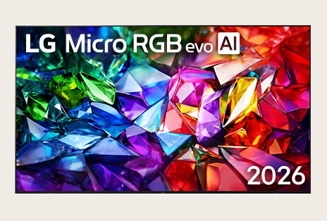 LG Micro RGB evo AI’ın önden görünümü, düşük profilli ayakların üzerinde ince siyah bir çerçeveyle dikkat çekiyor. Keskin hatlara sahip kırmızı, yeşil ve mavi façetalar canlı, net bir görüntüyle ekranı dolduruyor.