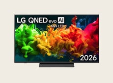LG QNED evo AI Mini LED QNED80, ekranında görüntü kalitesini sergileyen renkli ve canlı görseller gösterir.