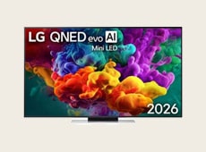 LG QNED evo AI Mini LED QNED85, ekranında görüntü kalitesini sergileyen renkli ve canlı görseller gösterir.