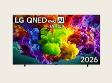 115 inçe kadar ekran boyutuna sahip LG QNED evo AI Mini LED QNED90 Ultra Big TV, ekranında görüntü kalitesini sergileyen renkli ve canlı görseller gösterir.