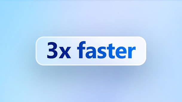 藍色漸層背景上突出顯示著按鈕圖形並標示「3x faster」字樣。