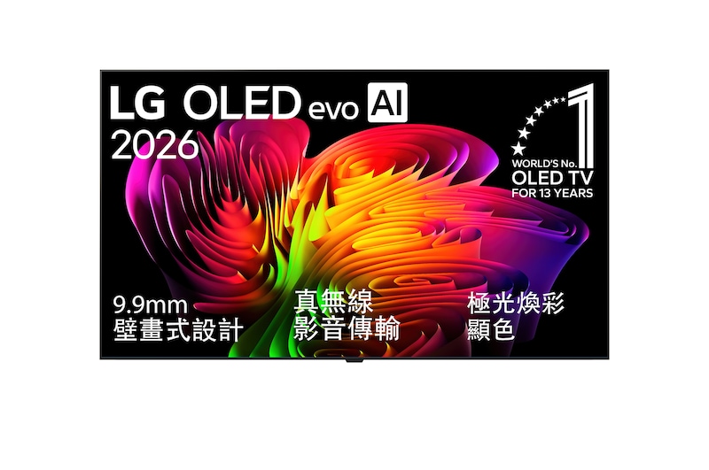 LG OLED evo AI W6 Wallpaper TV 前視圖與側視圖，突出顯示 83 吋螢幕與 1844 公釐畫面寬度、1061 公釐整體高度、9.95 公釐超薄厚度，未搭配支架。