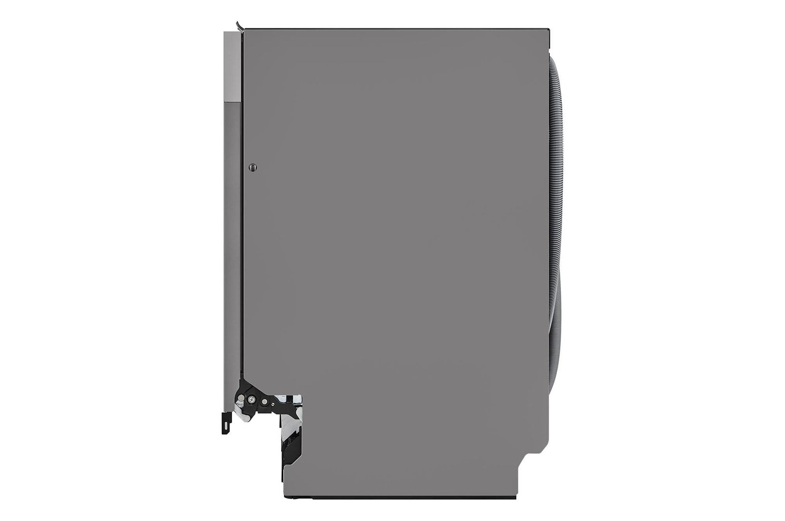 Back view of the dishwasher showing water hoses and connections