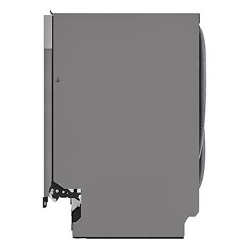 Back view of the dishwasher showing water hoses and connections
