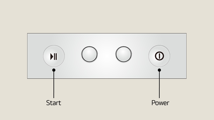Illustration of a control panel with a Start button on the left and a Power button on the right.