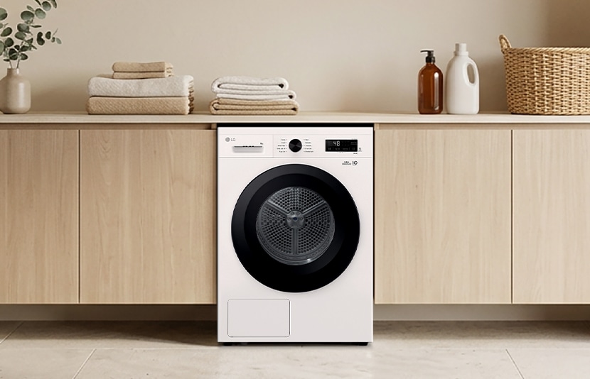LG WashTower displayed in a modern interior setting.