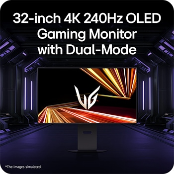 LG 32” LG UltraGear™ GX8 Gaming Monitor, OLED 4K Screen, Dual-Mode 240Hz~480Hz, 0.03ms, Black, 32GX870A-B