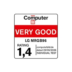 2026 Computer Bild VERY GOOD badge for the MRGB96 TV.
