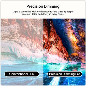 LG Mini RGB evo AI MRGB85’s alpha 8 AI Processor 4K Gen3 glows in blue light on a circuit board, highlighting AI processing performance with NPU up to x5.0 faster, CPU 10% faster processing, and 20% larger memory capacity.