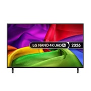 Front view of 43 inch LG NANO 4K UHD AI NU80 Smart TV 2026 43NU800B6LC