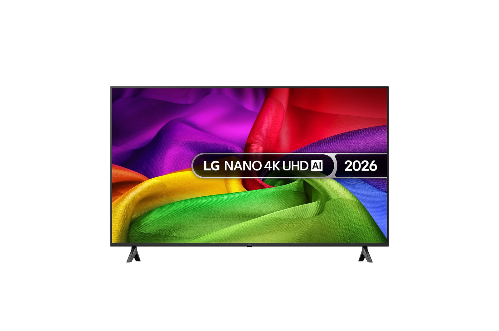 Front view of 55 inch LG NANO 4K UHD AI NU80 Smart TV 2026 55NU800B6LA
