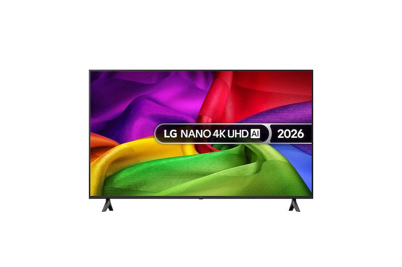 Front view of 55 inch LG NANO 4K UHD AI NU80 Smart TV 2026 55NU800B6LA