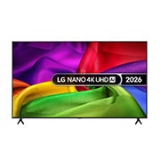Front view of 75 inch LG NANO 4K UHD AI NU80 Smart TV 2026 75NU800B6LA