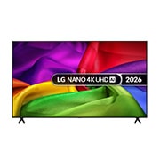 Front view of 85 inch LG NANO 4K UHD AI NU80 Smart TV 2026 85NU800B6LA