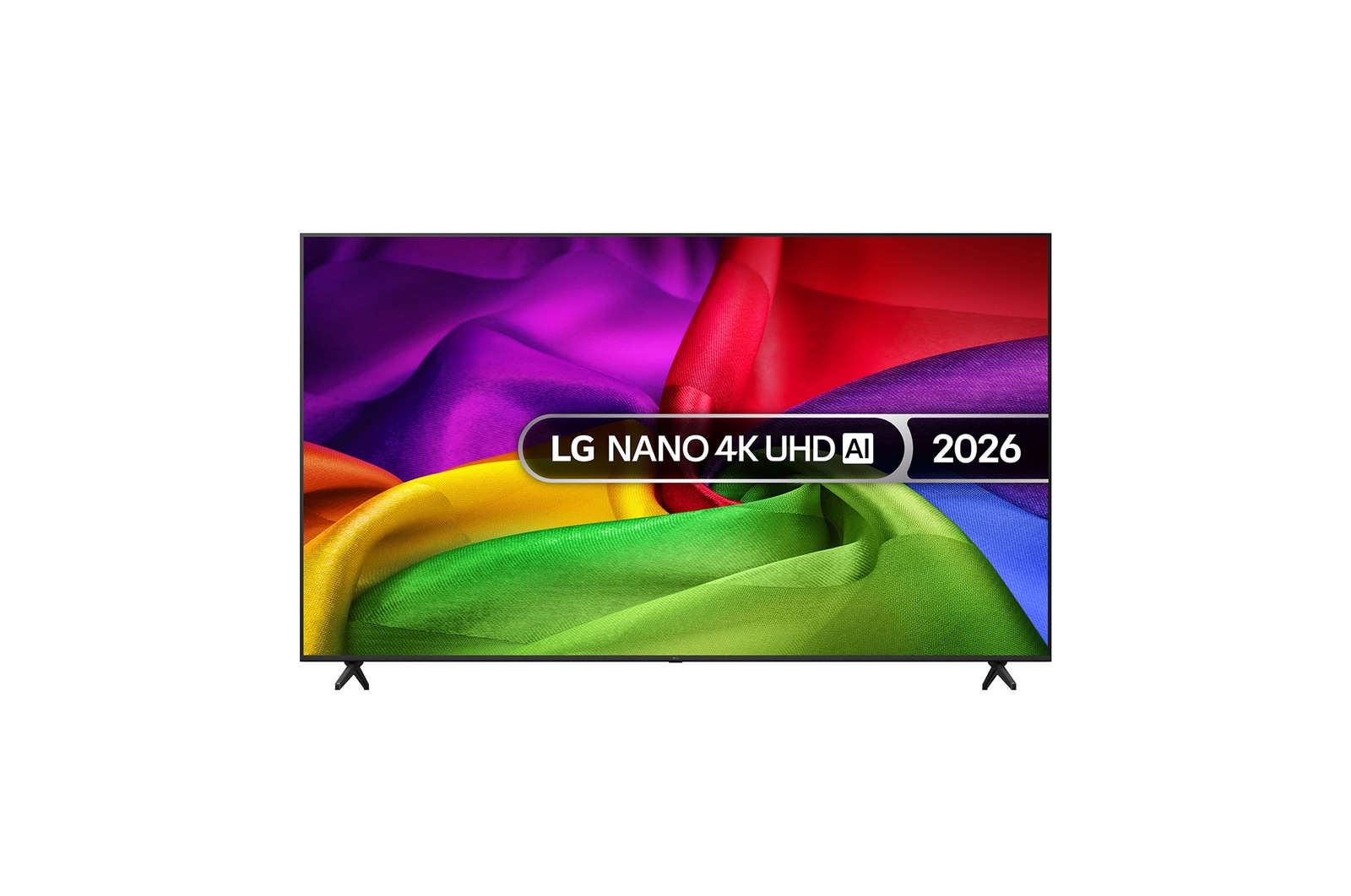 Front view of 85 inch LG NANO 4K UHD AI NU80 Smart TV 2026 85NU800B6LA