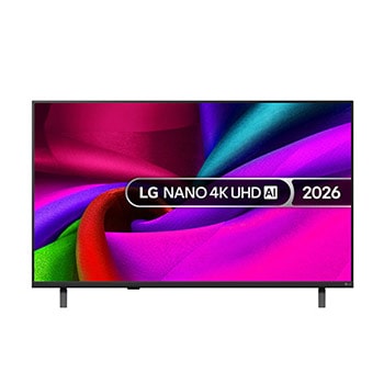 Front view of 43 inch LG NANO 4K UHD AI NU90 Smart TV 2026 43NU900B6LA