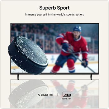LG NANO 4K UHD AI NU85 home screen navigates into the LG Channels interface, with free live TV channels, movies, and exclusive content. It highlights direct access to hundreds of entertainment options with no payment, no subscription, and no set-top box required.